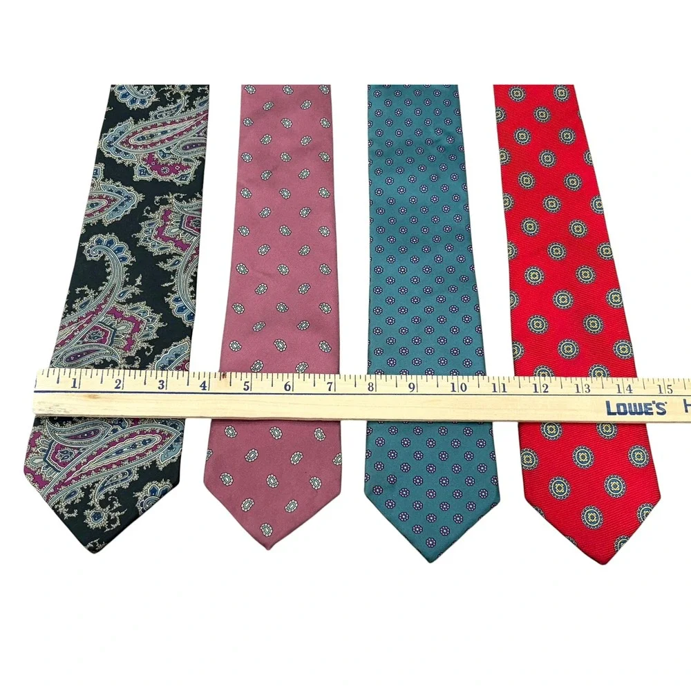 Lands End Mens Silk Ties Lot of 3 Handsewn USA Paisley Green Pink‎ Red